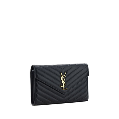 Quilted Shoulder Bag by Saint Laurent for women in lamb leather black, gold, monogram & print features a effortless chic silhouette with a secure snap & button, ample cardholder, and versatile shoulder-strap & handle for a effortless chic finish.