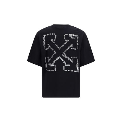 Activewear T-Shirt by Off-White for men in cotton black, white & print presents a kinetic silhouette, showcasing the kinetic and crew neckline alongside functional for a premium, athletic look.