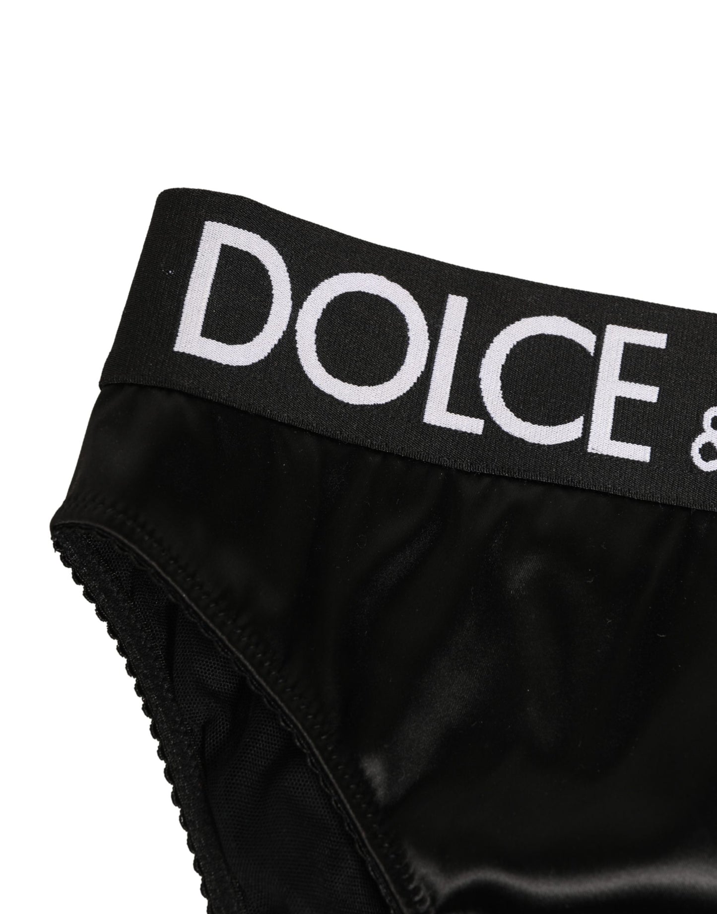 Dolce & Gabbana Black Satin High-Waist Brief Logo Women Underwear