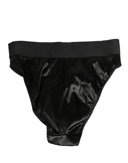 Dolce & Gabbana Black Satin High-Waist Brief Logo Women Underwear