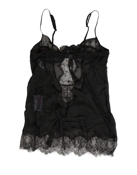 Dolce & Gabbana Women's Silk Viscose Nylon & Lace Tank Top - Black Signature