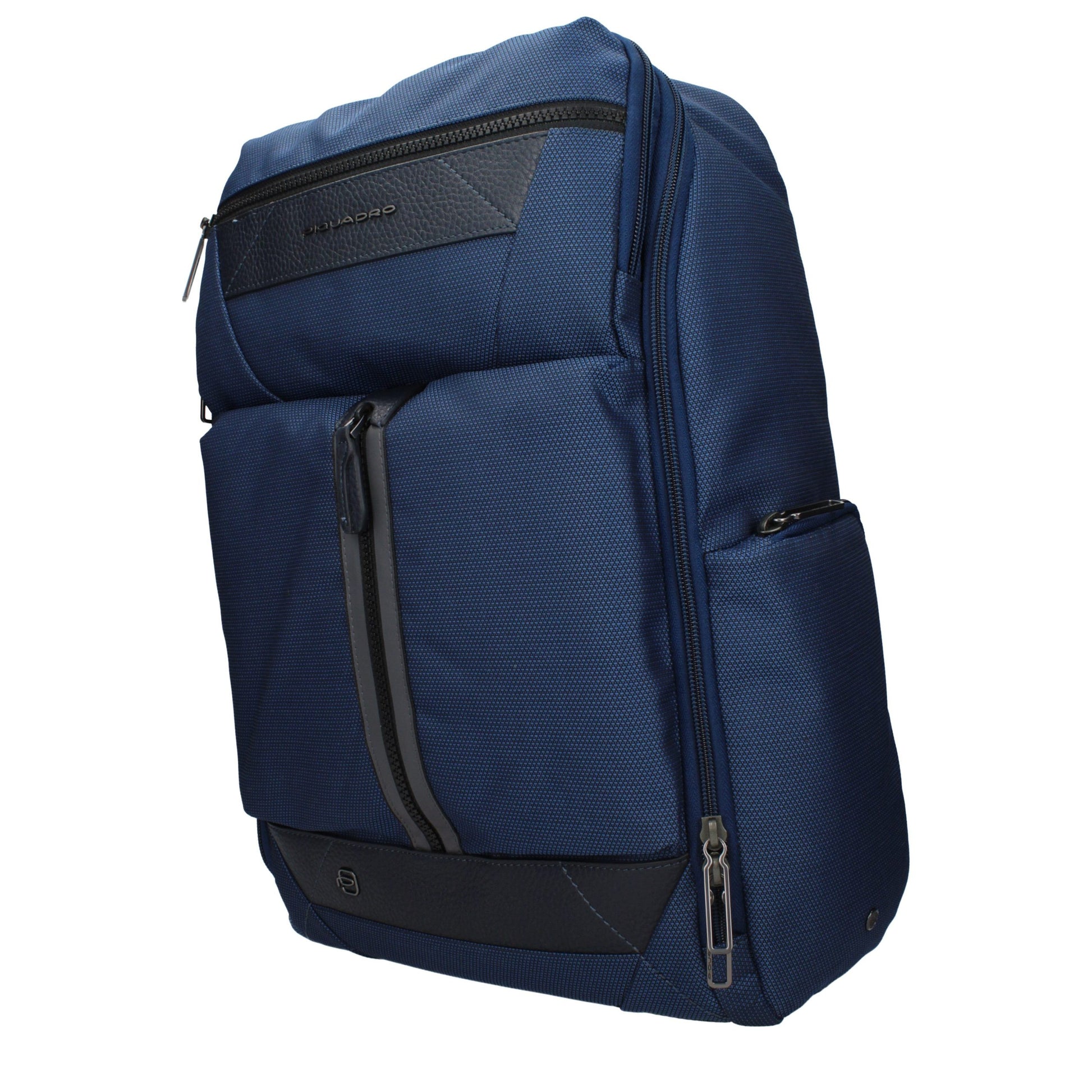 Backpack by Piquadro for men in fabric blue features a refined silhouette, showcasing the Fabric Backpack design with a secure , ample , and versatile backpack-strap & adjustable-strap.