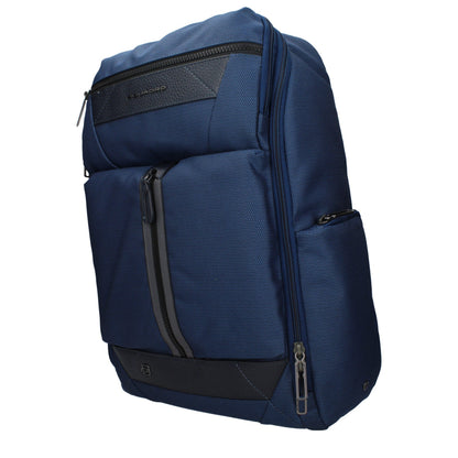 Backpack by Piquadro for men in fabric blue features a refined silhouette, showcasing the Fabric Backpack design with a secure , ample , and versatile backpack-strap & adjustable-strap.