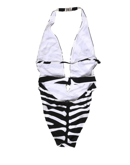 Dolce & Gabbana Women's Stretch Nylon One-Piece Swimsuit - Black White Zebra Signature Print