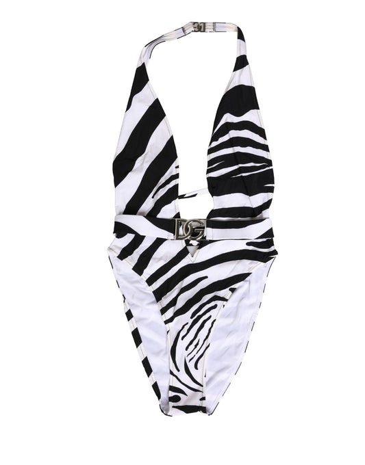 Dolce & Gabbana Women's Stretch Nylon One-Piece Swimsuit - Black White Zebra Signature Print
