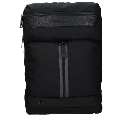 Backpack by Piquadro for men in fabric black features a refined silhouette, showcasing the Fabric Backpack design with a secure , ample , and versatile backpack-strap & adjustable-strap.