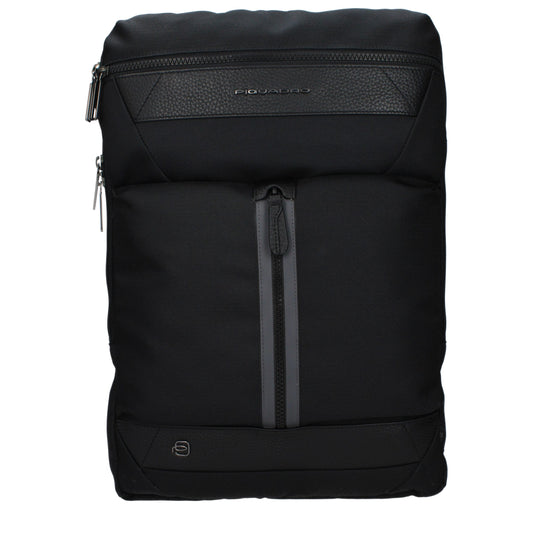 Backpack by Piquadro for men in fabric black features a refined silhouette, showcasing the Fabric Backpack design with a secure , ample , and versatile backpack-strap & adjustable-strap.