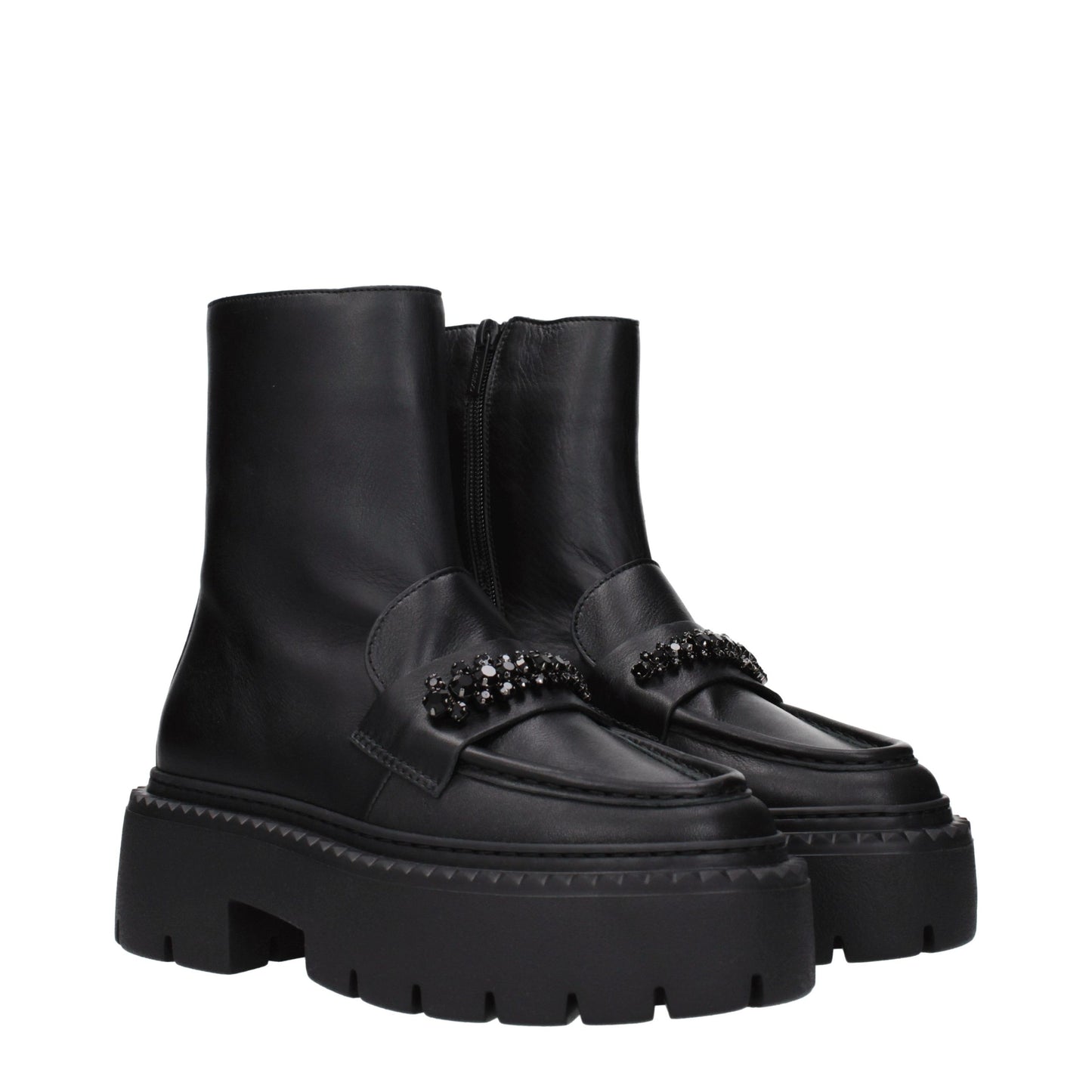 Ankle Boots by Jimmy Choo for women in leather black features an avant-garde Women's Leather Ankle Boots silhouette, defined by a sophisticated and a avant-garde .