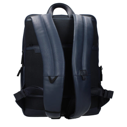 Backpack by Piquadro for men in leather blue features a refined silhouette, showcasing the Leather Backpack design with a secure , ample , and versatile backpack-strap & adjustable-strap.