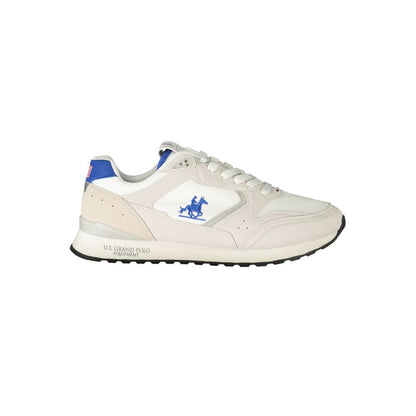 Athletic Sneakers by U.S. Grand Polo for men in canvas polyurethane & polyester blue, white & print showcases a architectural silhouette, artfully capturing the essence of the Men's Athletic Canvas Polyurethane & Polyester Sneakers with its signature architectural athletic style construction.