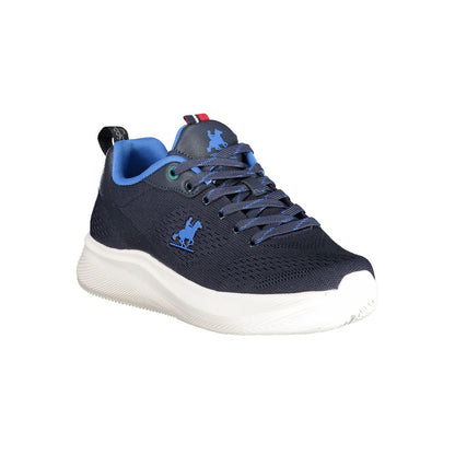 Athletic Sneakers by U.S. Grand Polo for men in polyester & polyurethane blue & print showcases a architectural silhouette, artfully capturing the essence of the Men's Athletic Polyester & Polyurethane Sneakers with its signature architectural athletic style construction.