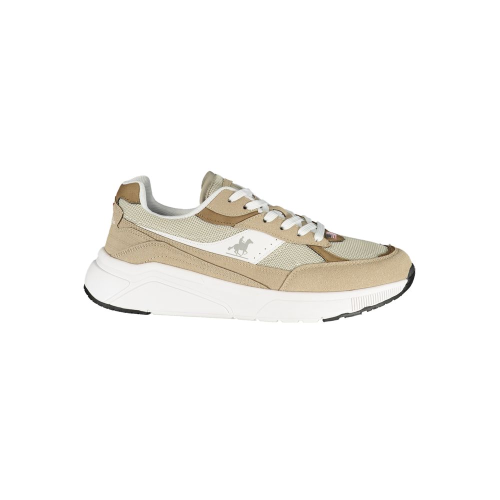 Athletic Sneakers by U.S. Grand Polo for men in polyester & polyurethane beige, brown & print features an stately silhouette, showcasing the signature athletic style of the Men's Athletic Polyester & Polyurethane Sneakers collection with a truly stately finish.