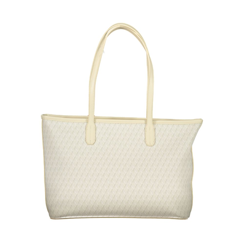 Pouch Handbag by Mario Valentino for women in polyethylene beige features a refined silhouette, showcasing a secure zipper, organized internal-pockets, and versatile shoulder-strap, adjustable-strap & handle for a refined finish.