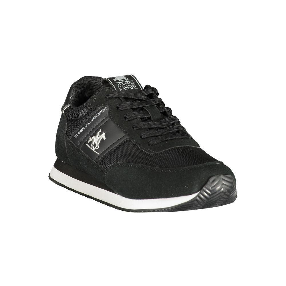Athletic Sneakers by U.S. Grand Polo for men in polyester & polyurethane black & print showcases a architectural silhouette, artfully capturing the essence of the Men's Athletic Polyester & Polyurethane Sneakers with its signature architectural athletic style construction.
