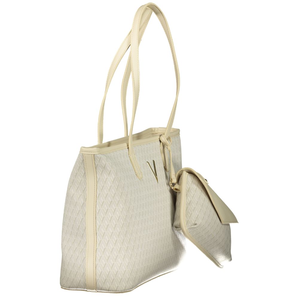 Pouch Handbag by Mario Valentino for women in polyethylene beige features a signature silhouette, showcasing a secure zipper and signature internal-pockets with versatile shoulder-strap, adjustable-strap & handle for a sophisticated look.