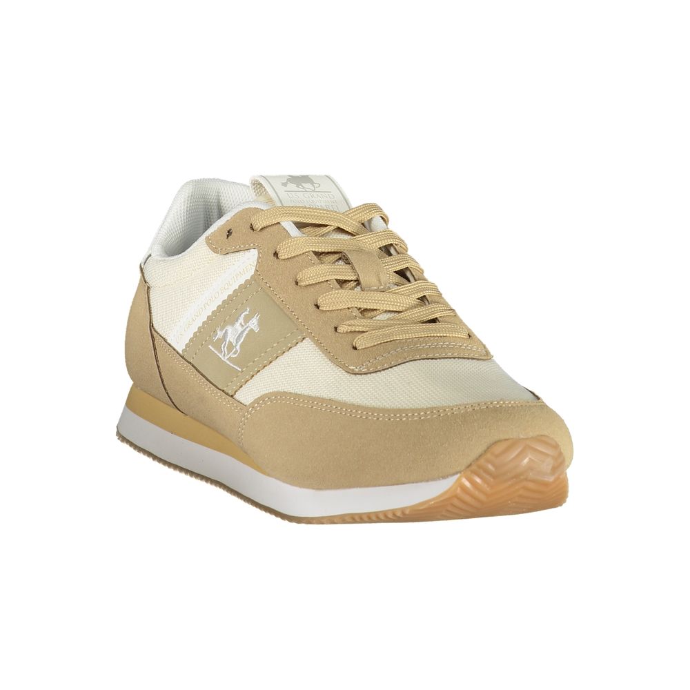 Athletic Sneakers by U.S. Grand Polo for men in polyester & polyurethane beige & print presents a sleek silhouette, perfectly capturing the athletic style essence of Men's Athletic Polyester & Polyurethane Sneakers with its sleek design and premium finish.