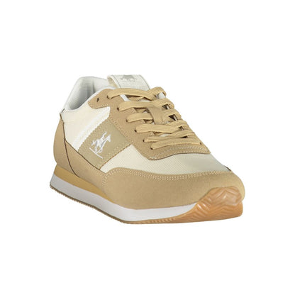 Athletic Sneakers by U.S. Grand Polo for men in polyester & polyurethane beige & print presents a sleek silhouette, perfectly capturing the athletic style essence of Men's Athletic Polyester & Polyurethane Sneakers with its sleek design and premium finish.