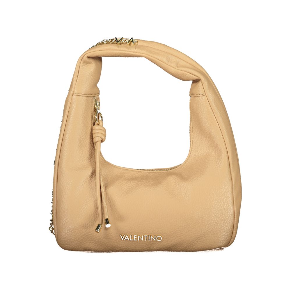 Shoulder Handbag by Mario Valentino for women in polyethylene beige & signature features an refined silhouette, showcasing a secure zipper, ample internal-pockets, and versatile shoulder-strap & handle for a sophisticated refined aesthetic.