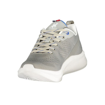 Athletic Sneakers by U.S. Grand Polo for men in polyester & polyurethane gray features an architectural silhouette, showcasing the premium athletic style of the Men's Athletic Polyester & Polyurethane Sneakers with an architectural finish.