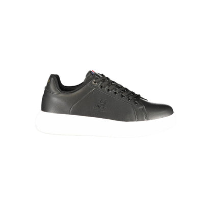Athletic Sneakers by U.S. Grand Polo for men in polyester & polyurethane black, white & print features an stately silhouette, showcasing the signature athletic style of the Men's Athletic Polyester & Polyurethane Sneakers collection with a truly stately finish.