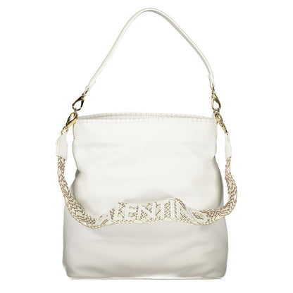 Handbag by Mario Valentino for women in polyethylene white features a signature silhouette, showcasing a secure zipper and signature document-holder & internal-pockets with versatile shoulder-strap & handle for a sophisticated look.