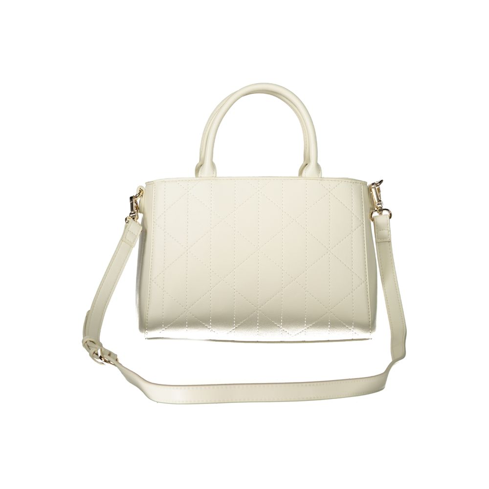 Handbag by Mario Valentino for women in polyethylene white & signature features a ornamental silhouette, showcasing a secure snap & zipper, ample external-pockets & internal-pockets, and ornamental shoulder-strap, adjustable-strap & handle for a sophisticated look.