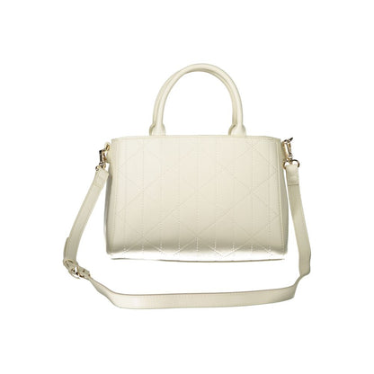 Handbag by Mario Valentino for women in polyethylene white & signature features a ornamental silhouette, showcasing a secure snap & zipper, ample external-pockets & internal-pockets, and ornamental shoulder-strap, adjustable-strap & handle for a sophisticated look.