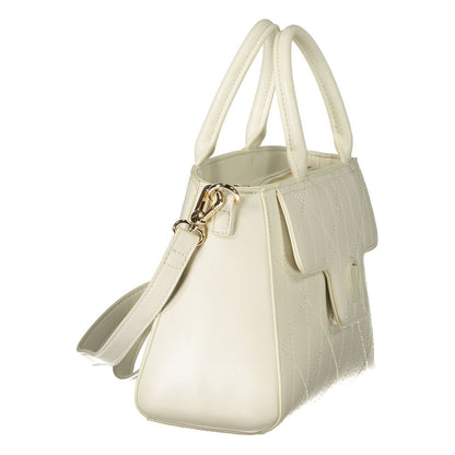 This Handbag by Mario Valentino for women in polyethylene and white & signature presents a sculptural silhouette featuring a secure snap & zipper, ample external-pockets & internal-pockets, and versatile shoulder-strap, adjustable-strap & handle for a sculptural finish.