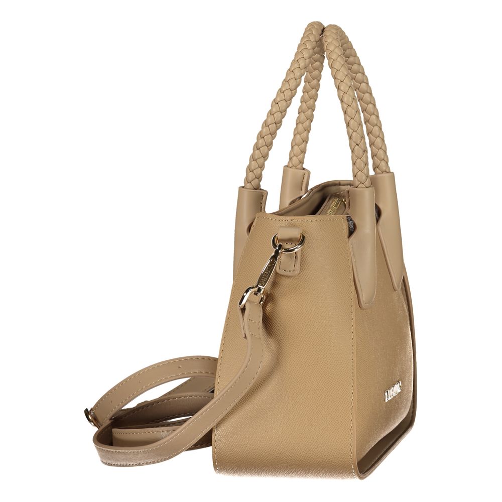 Handbag by Mario Valentino for women in polyethylene beige & signature presents a ornamental silhouette, showcasing a secure zipper, ample internal-pockets, and versatile shoulder-strap, handle & adjustable-strap for a ornamental finish.