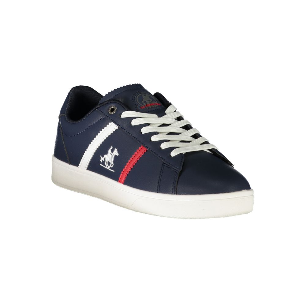 Athletic Sneakers by U.S. Grand Polo for men in polyester & polyurethane blue & print showcases a architectural silhouette, artfully capturing the essence of the Men's Athletic Polyester & Polyurethane Sneakers with its signature architectural athletic style construction.