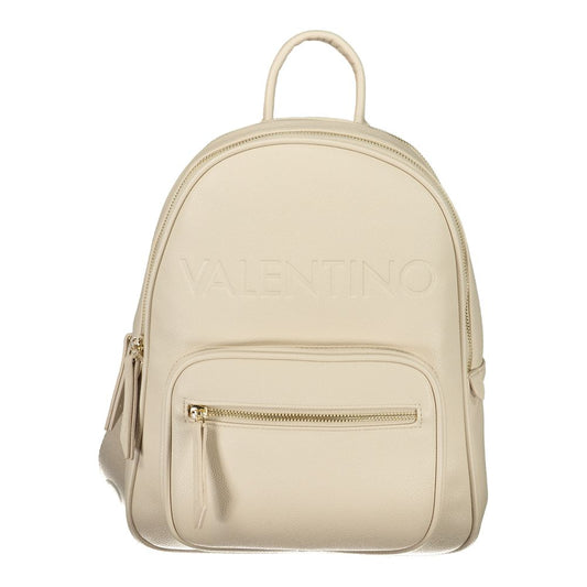 Backpack by Mario Valentino for women in polyethylene beige showcases a stately Polyethylene Backpack design, featuring a secure zipper with stately built-in-compartments, external-pockets & internal-pockets and versatile handle, backpack-strap & adjustable-strap.