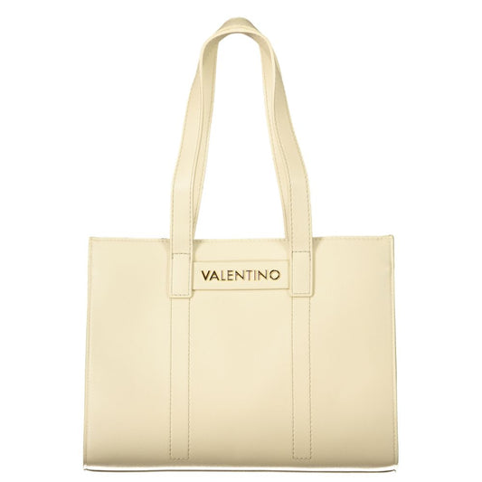 Handbag by Mario Valentino for women in polyethylene beige & signature features a ornamental silhouette, showcasing a secure zipper, ample internal-pockets, and ornamental adjustable-strap & handle for a sophisticated look.