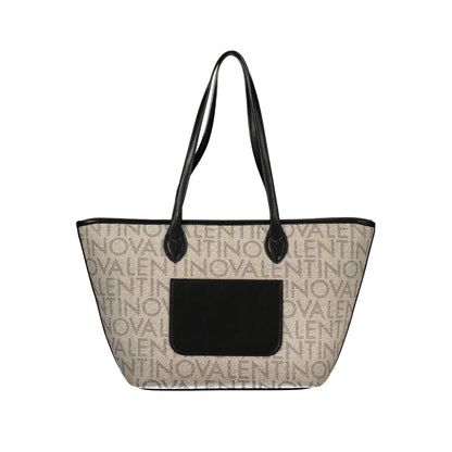 Shoulder Handbag by Mario Valentino for women in polyethylene beige & signature presents a ornamental silhouette, showcasing a secure zipper, ample document-holder, external-pockets & internal-pockets, and versatile shoulder-strap & handle for a ornamental finish.
