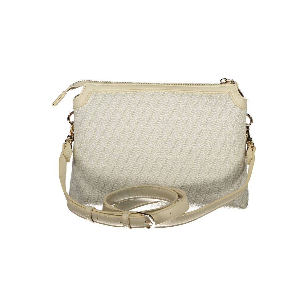 Pouch Handbag by Mario Valentino for women in polyethylene beige features a ornamental silhouette, showcasing a secure zipper, ample built-in-compartments & internal-pockets, and ornamental shoulder-strap & adjustable-strap for a sophisticated look.