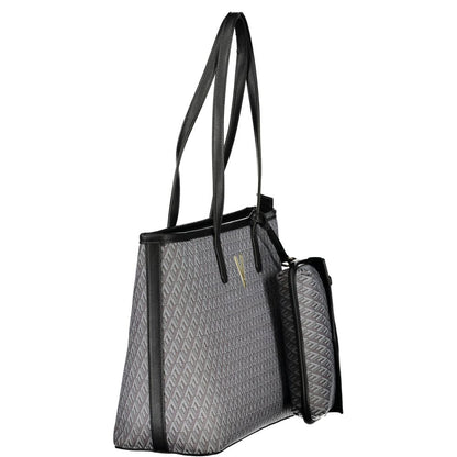 Pouch Handbag by Mario Valentino for women in polyethylene black & signature presents a ornamental silhouette, showcasing a secure zipper, ample internal-pockets, and versatile shoulder-strap, handle & adjustable-strap for a ornamental finish.