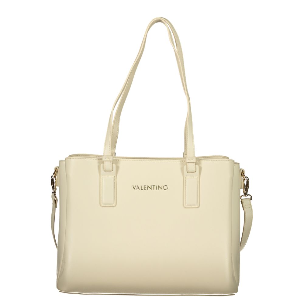 Handbag by Mario Valentino for women in polyethylene beige features a signature silhouette, showcasing a secure zipper and signature document-holder, external-pockets & internal-pockets with versatile shoulder-strap, adjustable-strap & handle for a sophisticated look.