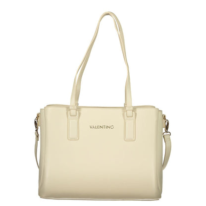 Handbag by Mario Valentino for women in polyethylene beige features a signature silhouette, showcasing a secure zipper and signature document-holder, external-pockets & internal-pockets with versatile shoulder-strap, adjustable-strap & handle for a sophisticated look.