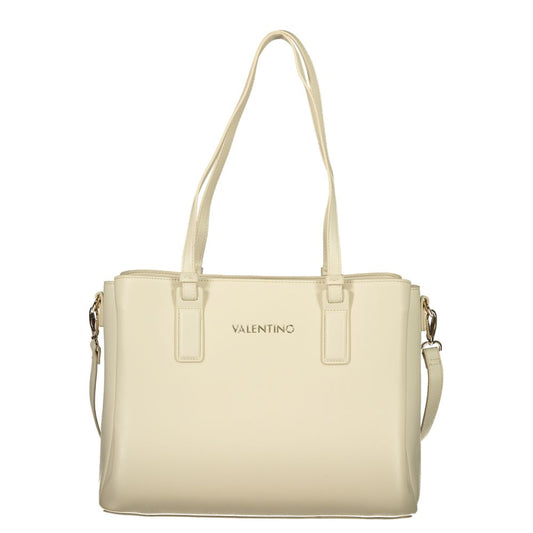 Handbag by Mario Valentino for women in polyethylene beige features a signature silhouette, showcasing a secure zipper and signature document-holder, external-pockets & internal-pockets with versatile shoulder-strap, adjustable-strap & handle for a sophisticated look.