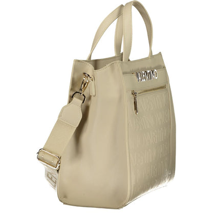 Handbag by Mario Valentino for women in polyethylene beige & signature features an refined silhouette, showcasing a secure zipper, ample external-pockets & internal-pockets, and versatile shoulder-strap & adjustable-strap for a sophisticated refined aesthetic.