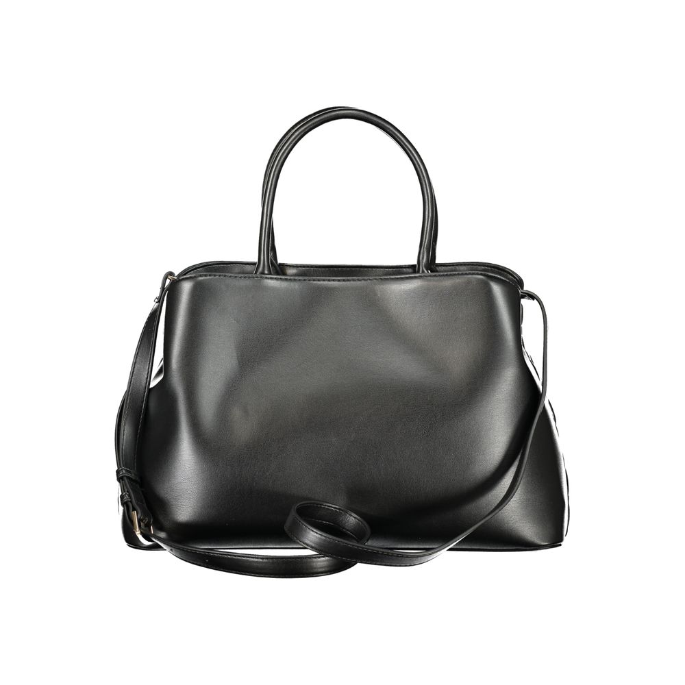 Handbag by Mario Valentino for women in polyethylene black & signature features a refined silhouette, showcasing a secure snap & zipper, organized built-in-compartments & internal-pockets, and versatile shoulder-strap, handle & adjustable-strap for a refined finish.