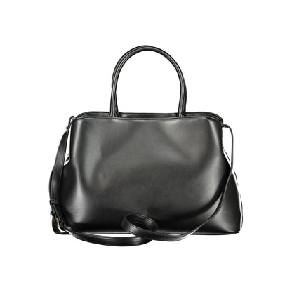 Handbag by Mario Valentino for women in polyethylene black & signature features a refined silhouette, showcasing a secure snap & zipper, organized built-in-compartments & internal-pockets, and versatile shoulder-strap, handle & adjustable-strap for a refined finish.