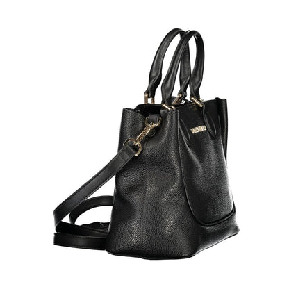 This Handbag by Mario Valentino for women in polyethylene and black presents a sculptural silhouette featuring a secure snap & zipper, ample built-in-compartments, document-holder & internal-pockets, and versatile shoulder-strap, handle & adjustable-strap for a sculptural finish.