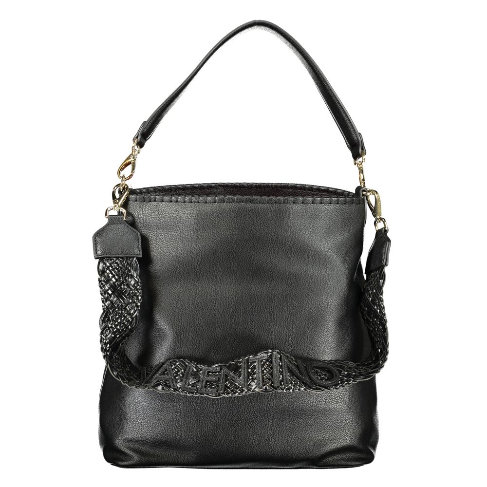 Shoulder Handbag by Mario Valentino for women in polyethylene black features an refined silhouette, showcasing a secure zipper, ample document-holder & internal-pockets, and versatile shoulder-strap & handle for a sophisticated refined aesthetic.