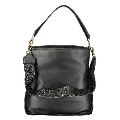 Shoulder Handbag by Mario Valentino for women in polyethylene black features an refined silhouette, showcasing a secure zipper, ample document-holder & internal-pockets, and versatile shoulder-strap & handle for a sophisticated refined aesthetic.