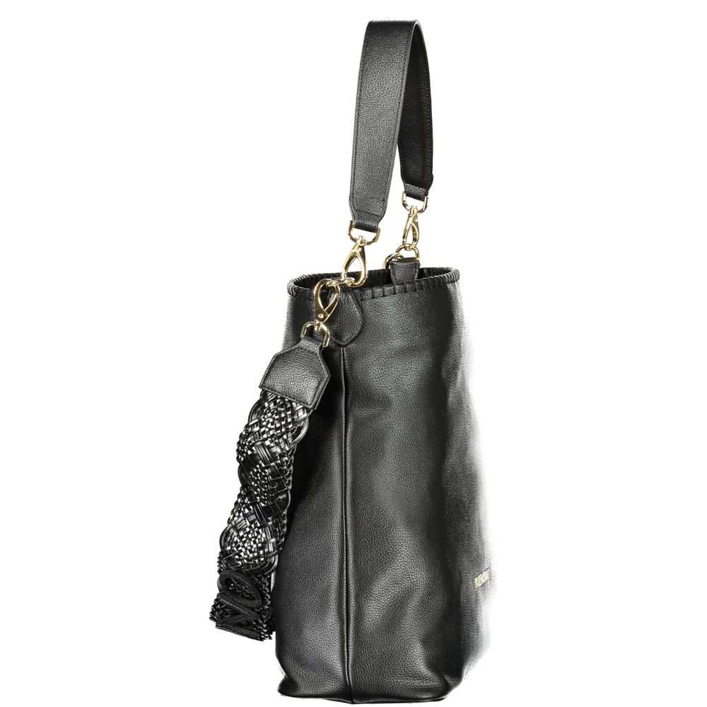 Shoulder Handbag by Mario Valentino for women in polyethylene black features a signature silhouette, showcasing a secure zipper and signature document-holder & internal-pockets with versatile shoulder-strap & handle for a sophisticated look.