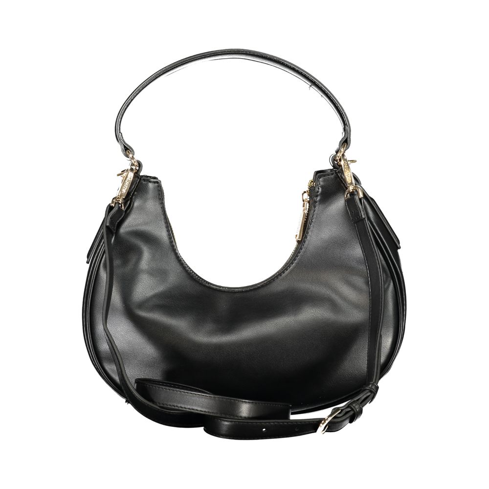Shoulder Handbag by Mario Valentino for women in polyethylene black & signature features a ornamental silhouette, showcasing a secure zipper, ample internal-pockets, and ornamental shoulder-strap, handle & adjustable-strap for a sophisticated look.