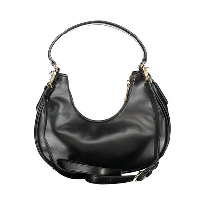 Shoulder Handbag by Mario Valentino for women in polyethylene black & signature features a ornamental silhouette, showcasing a secure zipper, ample internal-pockets, and ornamental shoulder-strap, handle & adjustable-strap for a sophisticated look.