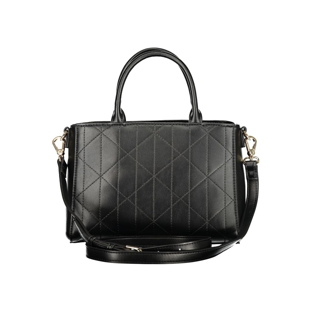 Handbag by Mario Valentino for women in polyethylene black features a ornamental silhouette, showcasing a secure snap & zipper, ample external-pockets & internal-pockets, and ornamental shoulder-strap, handle & adjustable-strap for a sophisticated look.