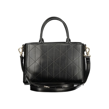 Handbag by Mario Valentino for women in polyethylene black features a ornamental silhouette, showcasing a secure snap & zipper, ample external-pockets & internal-pockets, and ornamental shoulder-strap, handle & adjustable-strap for a sophisticated look.