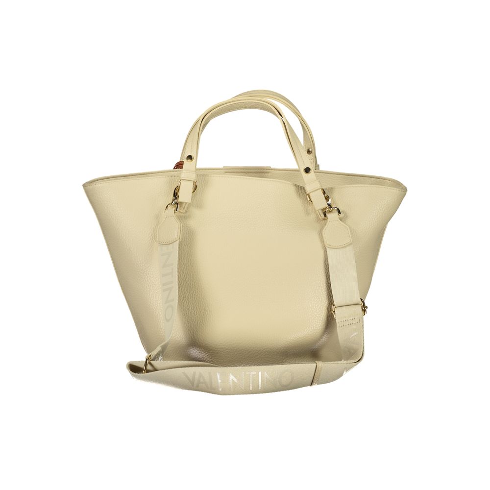 Handbag by Mario Valentino for women in polyethylene beige & signature features a ornamental silhouette, showcasing a secure zipper, ample document-holder & internal-pockets, and ornamental handle for a sophisticated look.